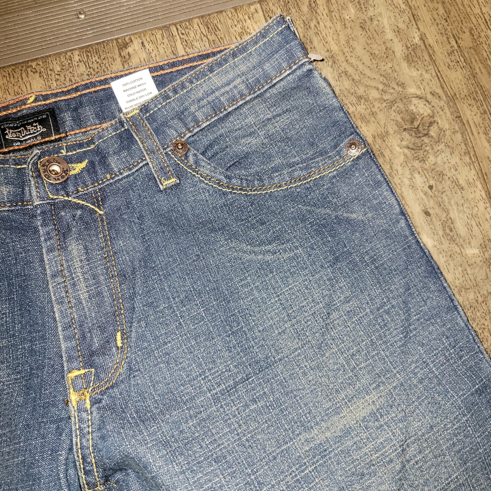 Von Dutch Blue Jeans with Red Logo Patch Vintage Womens Size 27 - Picture 4 of 9